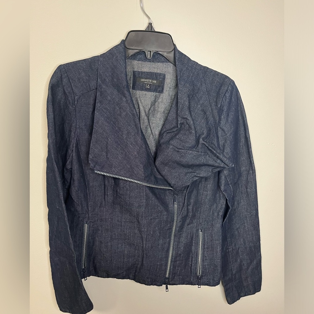Lafayette 148 New York Moto Jacket Blue Size 6